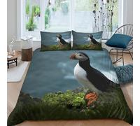 QDZHCPMYK 3D Printed Puffin bird Bed Cover Soft Fabric Nature wildlife scene_ Comforter Cover Machine Washable Durable for Teen Bedroom Young Adults Rental Flat Bedding Use Single（140x200cm）