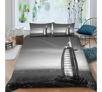 QDZHCPMYK 3D Printed sail-shaped building Duvet Cover Polyester modern architecture Quilt Cover Stain Resistant Easy Care for Uni Student Shared Apartment Bedroom Daily Use Single（140x200cm）