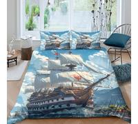 QDZHCPMYK 3D Printed sailboat ocean scene Bedding Cover Polyester nautical adventure Duvet Cover Shrink Resistant Easy Care for University Dorm Student Accommodation Home Use Single（140x200cm）