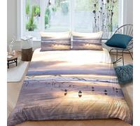 QDZHCPMYK 3D Printed Seagulls flying Bed Cover Microfiber Coastal sunset scene Bedding Cover Machine Washable Fade Resistant Breathable Durable Wrinkle Free for Guest Room Use Single（135x200cm）