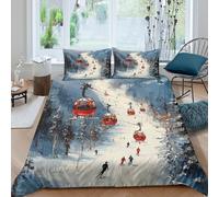 QDZHCPMYK 3D Printed Ski Resort Quilt Cover Polyester Winter Mountain Bed Cover Easy Care Durable Fade Resistant Stain Resistant Machine Washable for All Season Home Use King（220x240cm）