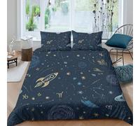 QDZHCPMYK 3D Printed space rocket Comforter Cover Microfiber astrology themed design Bed Cover Stain Resistant Quick Drying for Teen Bedroom Young Adults Rental Apartment Use Single（140x200cm）
