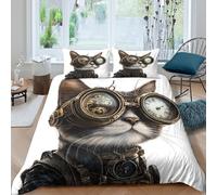 QDZHCPMYK 3D Printed steampunk cat goggles Duvet Cover Polyester fantasy adventure Quilt Cover Stain Resistant Easy Care for Uni Student Shared Apartment Bedroom Daily Use Super king（260x220cm）
