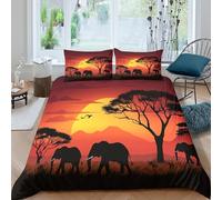 QDZHCPMYK 3D Printed sunset safari scene Duvet Cover Brushed Microfiber African wildlife Bedding Cover Hypoallergenic Lightweight for College Dorm Teenagers Student Home Use Single（140x200cm）