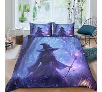 QDZHCPMYK 3D Printed Witch in forest Comforter Cover Microfiber Fantasy magical scene Bed Cover Shrink Resistant Fade Resistant Soft Breathable No Iron for Home Family Use Double（200x200cm）