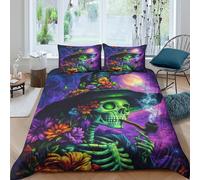 QDZHCPMYK 3D Printed Witch skull flowers Duvet Cover Microfiber Fantasy Halloween Quilt Cover Soft Breathable Easy Care for Student Dormitory University Accommodation Daily Use Super king（260x220cm）