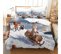 QDZHCPMYK Animals' Christmas Duvet Cover 3 PCS Hotel Quality Quilt Cover Bedding Set Bed Covers with Pillowcases with Zipper Closure Breathable Stylish Comforter Super King(260x220cm)