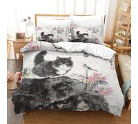 QDZHCPMYK Cat Duvet Cover Set 3 PCS Hotel Quality Quilt Cover Bed Sets Bed Covers with Pillowcases with Zipper Closure Breathable Stylish Comforter King(220x240cm)