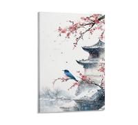 QDZHCPMYK Chinese Ink Painting of BirdsWall Art for Living Room Decor Abstract Pictures Anvas Prints Minimalist Modern A Rtwork for Bedroom OfficeChinese Style Home Decoration 08x12inch(20x30cm)