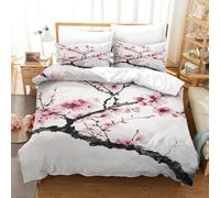 QDZHCPMYK Chinese Ink Painting Peach Blossom Duvet Cover 3 PCS Hotel Quality Quilt Cover Bedding Bed Covers with Pillowcases with Zipper Closure Ultra Soft Anti Allergic Microfiber Double(200x200cm)