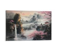 QDZHCPMYK Chinese Landscape Painting3D Printing Canvas Decorative Paintings, Chinese StyleAsian Wall Decorations, Chinese Art Hanging Paintings12x18inch(30x45cm)