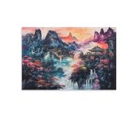 QDZHCPMYK Chinese Landscape PaintingPrint, Canvas Wall Art, Pictures for Living Room And Bedroom, Chinese Style Pink Blossoms Framed Prints for Walls, Print for Special Occasions 20x30inch(50x75cm)