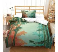 QDZHCPMYK Chinese Style Bamboo Duvet Cover Set 2 PCS Hotel Quality Quilt Cover Bedding Bed Covers with Pillowcases with Zipper Closure Hypoallergenic Soft Breathable Microfiber Single（135x200cm）