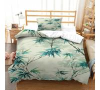 QDZHCPMYK Chinese Style Bamboo Duvet Cover Set 2 PCS Hotel Quality Quilt Cover Bedding Set Bed Covers with Pillowcases with Zipper Closure Ultra Soft Hypoallergenic Microfiber Single（135x200cm）