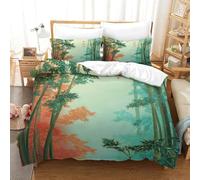 QDZHCPMYK Chinese Style Bamboo Duvet Cover Set 3 PCS Hotel Quality Quilt Cover Bedding Set Bed Covers with Pillowcases with Zipper Closure Hypoallergenic Soft Breathable Microfiber Single（140x200cm）