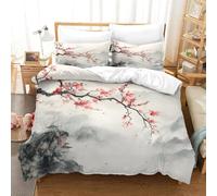 QDZHCPMYK Chinese Style Duvet Cover 3 PCS Hotel Quality Quilt Cover Bedding Sets Bed Covers with Pillowcases with Zipper Closure Breathable Stylish Comforter King(220x240cm)