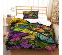 QDZHCPMYK Colorful Butterflies Duvet Cover 2 PCS Hotel Quality Quilt Cover Bedding Sets Bed Covers with Pillowcases with Zipper Closure Hypoallergenic Soft Breathable Microfiber Single（135x200cm）