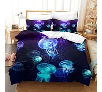 QDZHCPMYK Colorful Jellyfish Duvet Cover Sets 3 PCS Hotel Quality Quilt Cover Bedding Set Bed Covers with Pillowcases with Zipper Closure Ultra Soft Anti Allergic Microfiber Super King（260x220cm）
