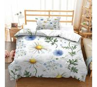 QDZHCPMYK Daisy Pattern Duvet Cover 3 PCS Hotel Quality Quilt Cover Bedding Bed Covers with Pillowcases with Zipper Closure Breathable Stylish Comforter Single（135x200cm）