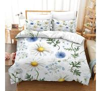 QDZHCPMYK Daisy Pattern Duvet Cover Set 3 PCS Hotel Quality Quilt Cover Bedding Set Bed Covers with Pillowcases with Zipper Closure Hypoallergenic Soft Breathable Microfiber Double(200x200cm)