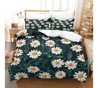 QDZHCPMYK Daisy Pattern Duvet Cover Sets 3 PCS Hotel Quality Quilt Cover Bedding Bed Covers with Pillowcases with Zipper Closure Ultra Soft Anti Allergic Microfiber Double（200x200cm）
