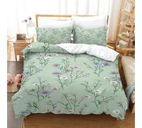 QDZHCPMYK Flower Sage Green Duvet Cover Set 3 PCS Hotel Quality Quilt Cover Bedding Sets Bed Covers with Pillowcases with Zipper Closure Breathable Stylish Comforter King（220x240cm）