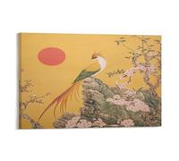 QDZHCPMYK Flowers And BirdsPrint, Canvas Wall Art, Pictures for Living Room And Bedroom, Chinese Style Pink Blossoms Framed Prints for Walls, Print for Special Occasions 20x30inch(50x75cm)