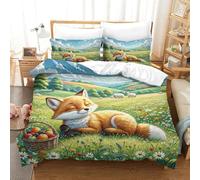 QDZHCPMYK Fox Duvet Cover Set with Pillowcase Animals In The Forest Duvet Quilt Cover 3D Bedding Set for Kids Boys Girls Teens Microfiber Comforter Cover Hidden Zipper Double(200x200cm)