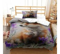 QDZHCPMYK Foxes on The Grassland Duvet Cover 2 PCS Hotel Quality Quilt Cover Bedding Set Bed Covers with Pillowcases with Zipper Closure Hypoallergenic Soft Breathable Microfiber Single（135x200cm）