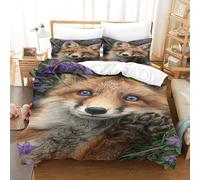 QDZHCPMYK Foxes on The Grassland Duvet Cover 3 PCS Hotel Quality Quilt Cover Bed Sets Bed Covers with Pillowcases with Zipper Closure Hypoallergenic Soft Breathable Microfiber Super King（260x220cm）