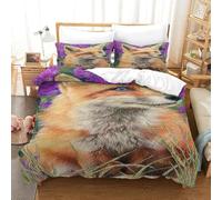 QDZHCPMYK Foxes on The Grassland Duvet Cover 3 PCS Hotel Quality Quilt Cover Bedding Bed Covers with Pillowcases with Zipper Closure Ultra Soft Anti Allergic Microfiber King（220x240cm）