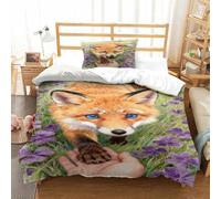 QDZHCPMYK Foxes on The Grassland Duvet Cover Set 2 PCS Hotel Quality Quilt Cover Bedding Sets Bed Covers with Pillowcases with Zipper Closure Breathable Stylish Comforter Single（135x200cm）