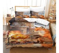QDZHCPMYK Foxes on The Grassland Duvet Cover Set 3 PCS Hotel Quality Quilt Cover Bed Sets Bed Covers with Pillowcases with Zipper Closure Ultra Soft Hypoallergenic Microfiber King（220x240cm）