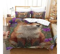 QDZHCPMYK Foxes on The Grassland Duvet Cover Set 3 PCS Hotel Quality Quilt Cover Bedding Set Bed Covers with Pillowcases with Zipper Closure Breathable Stylish Comforter Super King（260x220cm）