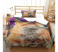 QDZHCPMYK Foxes on The Grassland Duvet Cover Sets 2 PCS Hotel Quality Quilt Cover Bedding Bed Covers with Pillowcases with Zipper Closure Ultra Soft Hypoallergenic Microfiber Single（135x200cm）