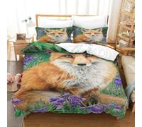 QDZHCPMYK Foxes on The Grassland Duvet Cover Sets 3 PCS Hotel Quality Quilt Cover Bed Sets Bed Covers with Pillowcases with Zipper Closure Breathable Stylish Comforter Single（140x200cm）