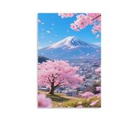 QDZHCPMYK Japanese Architecture3D Printed Canvas Decorative Art, Mount Fuji Cherry BlossomAsian Wall Decor, Art Hanging Painting 16x24inch(40x60cm)
