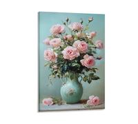 QDZHCPMYK Pink Roses 3D Printed Canvas Decorative Paintings,Chinese StyleAsian Wall Decorations, Artistic Hanging Paintings 16x24inch(40x60cm)