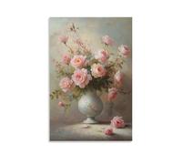 QDZHCPMYK Pink RosesPrint, Canvas Wall Art, Pictures for Living Room And Bedroom, Chinese Style Pink Blossoms Framed Prints for Walls, Print for Special Occasions 12x18inch(30x45cm)