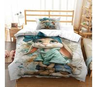 QDZHCPMYK Rabbit 3D Printed Duvet Cover Microfibre Soft Quilt Covers Bedding Sets with Pillowcase Easy Care Comforter Cover Hidden Zipper for Kids Boys Girls Single（135x200cm）