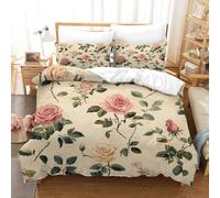 QDZHCPMYK Rose Painting Pattern Duvet Cover Set 3 PCS Hotel Quality Quilt Cover Bed Sets Bed Covers with Pillowcases with Zipper Closure Breathable Stylish Comforter Double（200x200cm）