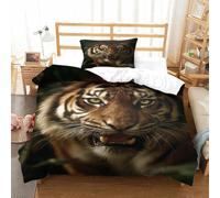 QDZHCPMYK The Majestic Tiger 3D Printed Duvet Cover Microfibre Soft Quilt Covers Bedding Sets with Pillowcase Easy Care Comforter Cover Hidden Zipper for Kids Boys Girls Single(135x200cm)