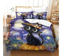 QDZHCPMYK The Witch's Cat Duvet Cover Set with Pillowcase Duvet Quilt Cover 3D Bedding Set for Kids Boys Girls Teens Microfiber Comforter Cover Hidden Zipper Super King（260x220cm）
