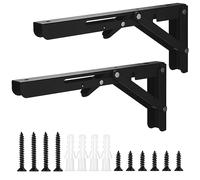 Qeapug Folding Shelf Brackets, 2pcs Heavy Duty Collapsible Shelf Brackets, Folding Brackets Wall Mounted Triangle Shelves Bracket Supports for Bench Table Shelf, Black, Max Load 80kg (25cm/10 Inch)