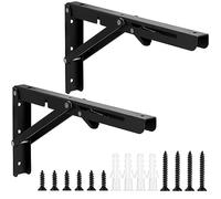 Qeapug Folding Shelf Brackets, 2pcs Heavy Duty Collapsible Shelf Brackets, Folding Brackets Wall Mounted Triangle Shelves Bracket Supports for Bench Table Shelf, Black, Max Load 80kg (30cm/12 Inch)