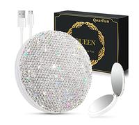 QearFun Luxurious Rhinestone LED Lighted Compact Mirror,Bling Portable Travel Makeup Mirrors,3.5 inch Rechargeable Mini Magnifying Pockets Mirror,Sparkly Beauty for Women,Wedding Favors for Guests
