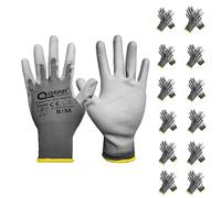 QEARSAFETY 12 Pairs PU Palm Coated Work Safety Gloves, Knitted Liner, Multi-Function, Light-Weight, Thin, Sensibility, Grip and Breathable for All Kinds Of General Purpose Works (9/L, Grey)