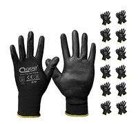 QEARSAFETY 12 Pairs PU Palm Coated Work Safety Gloves, Knitted Liner, Multi-Function, Light-Weight, Thin, Sensibility, Grip and Breathable for General Work (9/L, Black)