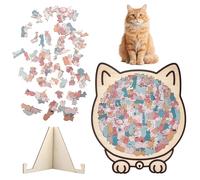 QEAS Cat Wooden Jigsaw Puzzle, 135-Piece Morandi-Colored Cat Shaped Wooden Jigsaw Puzzle, Educational Games, Suitable for Kids, Family, Friends, Cats Lovers