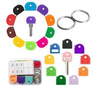 QEBSJSKL 20 Pack Coloured Silicone Key Covers Caps in 2 Styles with 10 Keyrings, Flexible Key Identifiers for House Door Keys, Soft Stretchy Coding Tags with Labels, Assorted Bright Colors